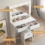 Dressing Table with Lighting and Stool, 90 x 40 cm Dressing Table with Large Mirror and 11 LED Lamps, Adjustable Brightness, 2 Drawers, Modern Cosmetic Table, White Image 7