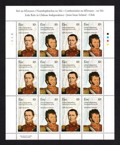 2010 Ireland Irish Role in Chilean Independence Commemorative Stamps Sheetlet Plate 1A1A1A1A Mint Never Hinged (MNH)