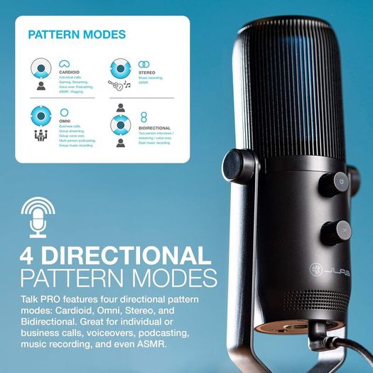 JLab Talk Pro USB Microphone - PC Mic, Podcast, Condenser Streaming Microphone, Gaming & Computer Desk, Plug & Play with USB C, Professional Quality, 4 Directional Pattern Modes, Volume Control