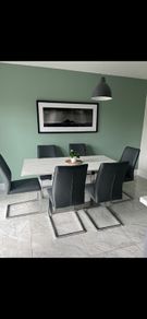 4 Grey Cantilever Dining Chairs:Modern Chrome Frame