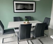 4 Grey Cantilever Dining Chairs:Modern Chrome Frame