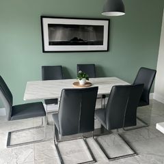 4 Grey Cantilever Dining Chairs:Modern Chrome Frame
