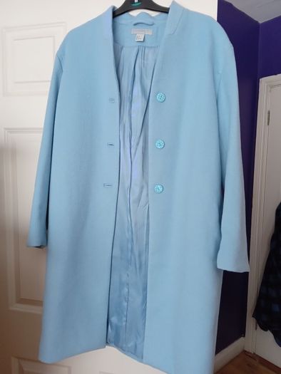 H+M baby blue 3/4 length coat