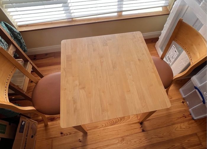 Pine table & two chairs