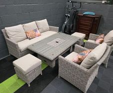 Hamilton Rattan six piece dining set with ice bucket rising table
