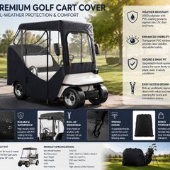 2 Passenger Golf Cart Cover Waterproof Driving Enclosure 600D Polyester