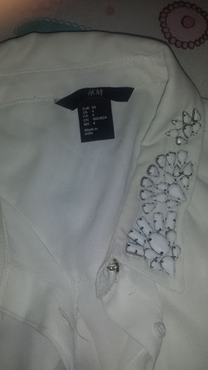 White Beaded Collar Shirt