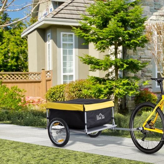 Bicycle Cargo Trailer, Two-Wheel Bicycle Large Cargo Wagon Trailer Oxford Fabric, Folding Storage, & Removable Cover, Yellow