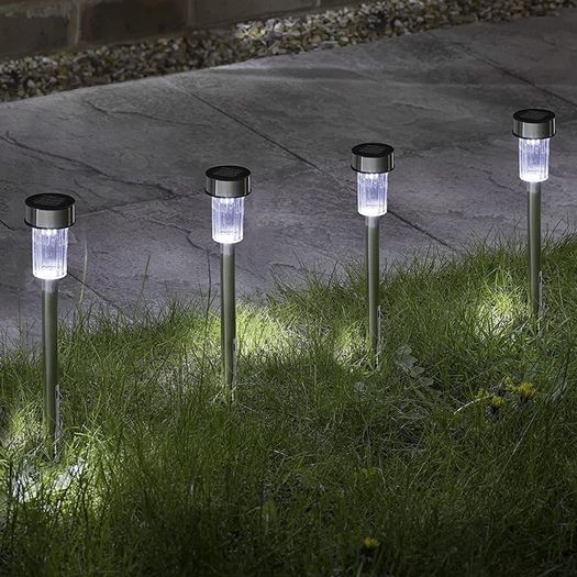 Pack of 10 Solar Powered Stake Lights - LED Garden Outdoor Light, Waterproof Stainless Steel Post Path Lights for Patio Driveway Pathway Walkway Decoration (FREE POSTAGE)