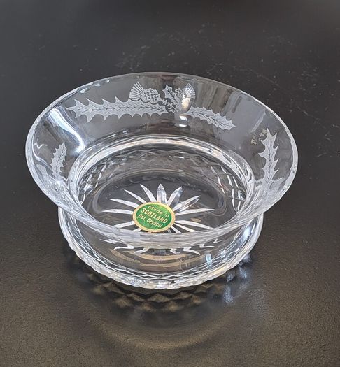 Vintage Scottish Cut Crystal Floral Bowl Original Made in Scotland Label