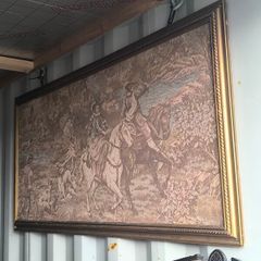 Large Framed Vintage Hunting Scene Wall Tapestry