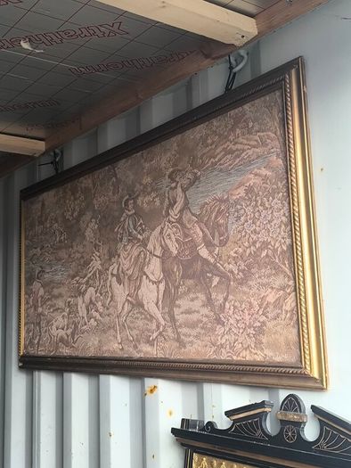 Large Framed Vintage Hunting Scene Wall Tapestry