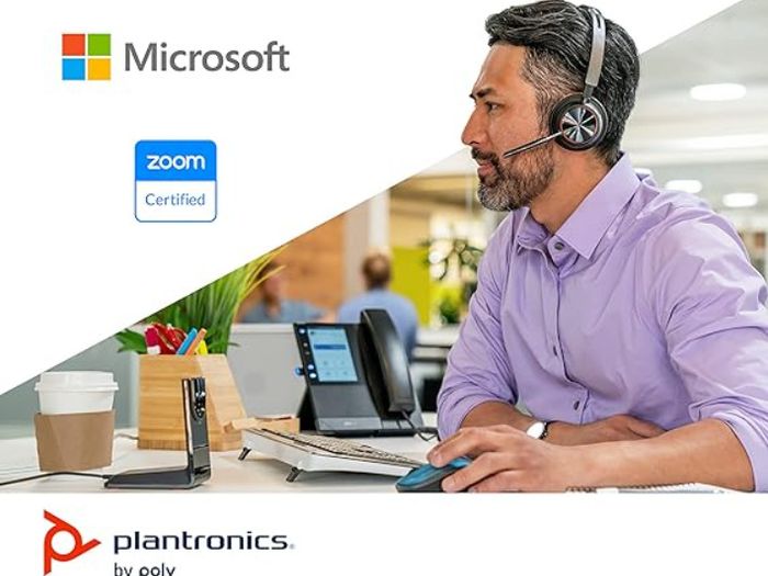Voyager Focus 2 UC USB-C Headset with Stand (Plantronics) - Bluetooth Dual-Ear (Stereo) Headset with Boom Mic - USB-C PC/Mac Compatible - Active Noise Canceling