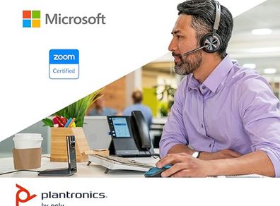 Voyager Focus 2 UC USB-C Headset with Stand (Plantronics) - Bluetooth Dual-Ear (Stereo) Headset with Boom Mic - USB-C PC/Mac Compatible - Active Noise Canceling