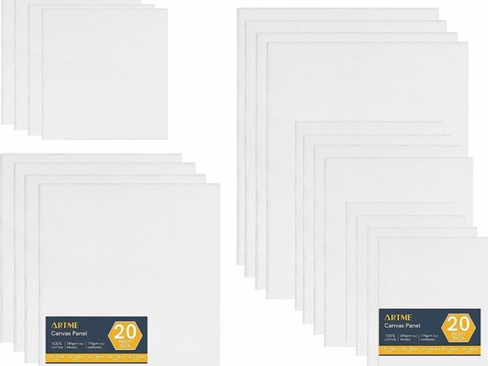 20pcs Canvas Panels (15x20-4pk, 24x30-4pk, 30x40-4pk, 20x20-4pk, 30x30-4pk) 3mm Blank Artist Canvas Board / 280GSM/ 100% Cotton/Triple Primed/Acid Free/Medium Grain