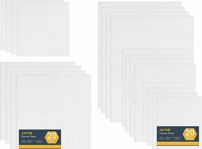 20pcs Canvas Panels (15x20-4pk, 24x30-4pk, 30x40-4pk, 20x20-4pk, 30x30-4pk) 3mm Blank Artist Canvas Board / 280GSM/ 100% Cotton/Triple Primed/Acid Free/Medium Grain