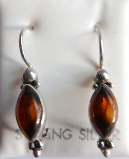 Vintage Baltic Amber Drop Earring, 925 Sterling Silver 2,1g