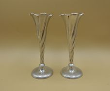 Rare Pair of Victorian Sterling Silver Spiral Bud Vases Chester 1897  Stokes & Ireland Ltd