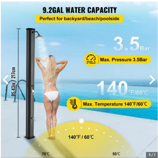 35l Outdoor Shower Column Villa Swimming Pool Bathing Beach Floor Black