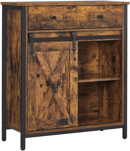 Sideboard with Shelf and Drawer, Kitchen Cabinet, Chest of Drawers with Sliding Door in Country House Style, Industrial Design, Vintage Brown/Black
