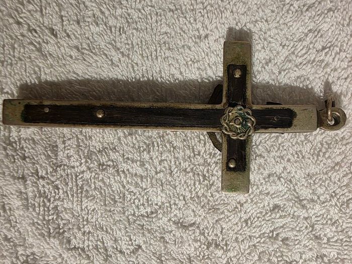 Antique Victorian Religious Lot - 2 Ebony Crucifixes + Book of Common Prayer - Memento Mori Skull Cross c.1890