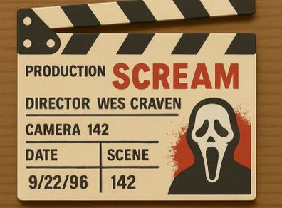 Scream display scene clap board