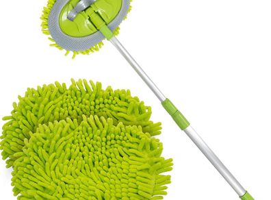 Car Cleaning Brush | Microfibre Mop with Mittens | Car Wash Kit for Cleaning Van Truck Caravan | Scratch Free 2 x Mop Heads | 1 x Extendable Pole 53-104cm with 3 Sections Cleaning Products