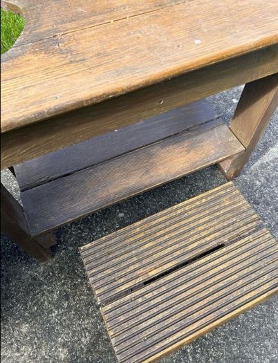 Hand made solid timber mud kitchen with stool with accessories
