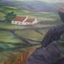 Oil on Canvas Old Man Smoking a Pipe and holding a Black and White Dog on a Rocky Outcrop, Postage available or Collection, Image 4