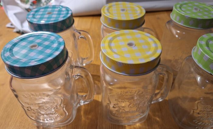 Engraved Mason Jars with Check Patterned Metal Lids