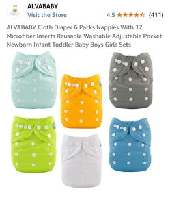 ALVABABY x6 Reusable Cloth Nappies with 2 Inserts Each