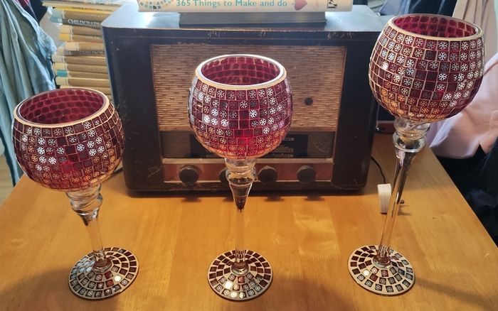 Red Mosaic Candle Holder Set (26282)