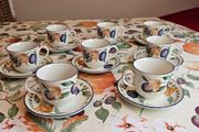 Set of 8 Vintage Staffordshire Tableware England Cups &amp; Saucers  Plum / Fruit Pattern , Autumnal style