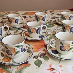 Set of 8 Vintage Staffordshire Tableware England Cups & Saucers  Plum / Fruit Pattern , Autumnal style