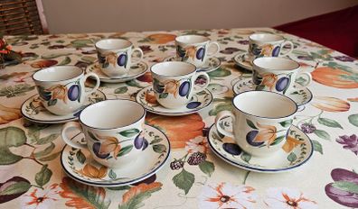 Set of 8 Vintage Staffordshire Tableware England Cups & Saucers  Plum / Fruit Pattern , Autumnal style