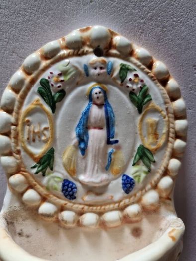 Vintage handpainted holy water font