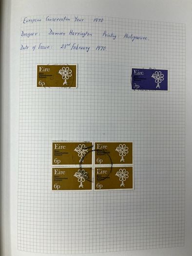 1965-74 Ireland used written up on spring back pages including some varieties/ errors in spring back album. Includes loads of spare pages. Note 66 rising set and MacCurtain & MacSweeney sets.