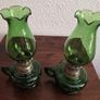 Pair Small Early Vintage Emerald Green Oil Lamps Image 5