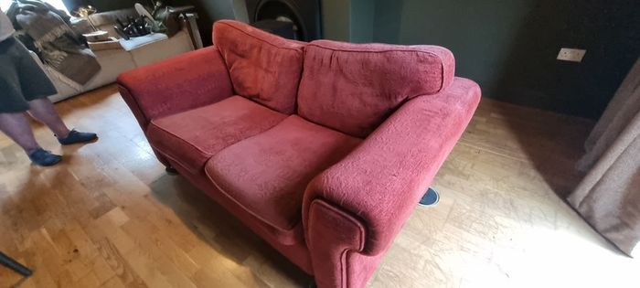 Well made two-seater fabric sofa for DIY enthusiast