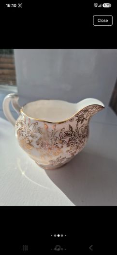 Vintage English Bone China Tea Set 22k Gold Chintz Pink Floral 6pc