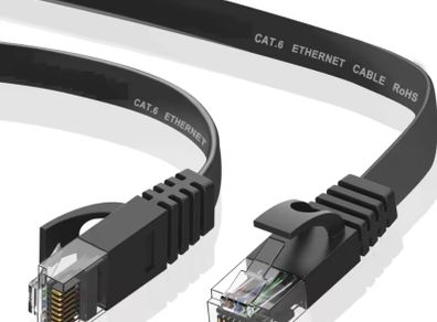 Ethernet Lan Cable 5m black flat with bracket pins 2 for 15