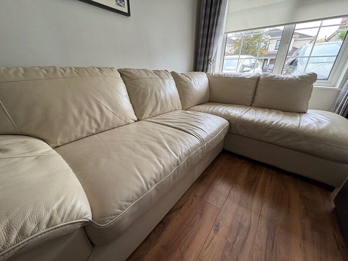 Cream leather left hand corner Sofa