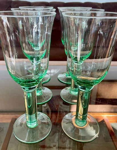 Tall Vintage Artisan Green Wine Water Glasses Sweden 1990s