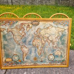 Antique World Map - Wooden Frame