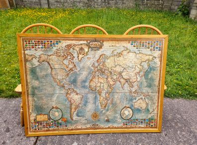 Antique World Map - Wooden Frame
