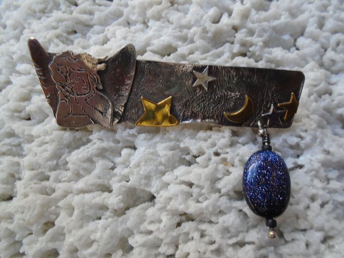 New, Sterling Silver, Angel in Night Sky Brooch, Angel jewellery, Handmade jewellery, New