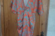 Orange and turquoise floral wrap dress (free post)
