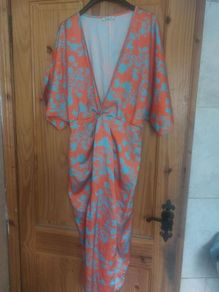 Orange and turquoise floral wrap dress (free post)