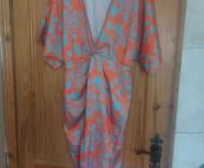 Orange and turquoise floral wrap dress (free post)
