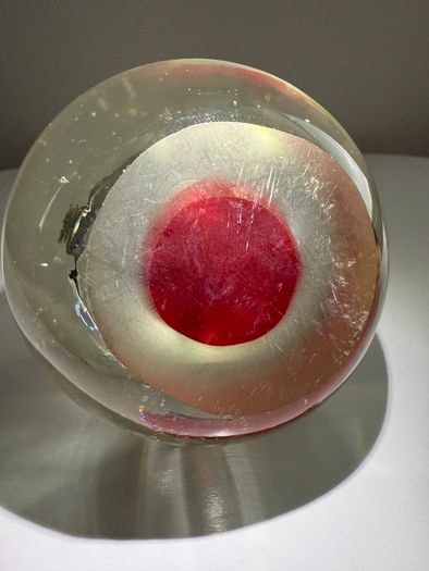 Vintage Hand Blown Art Glass Floating Ring Flower Paperweight